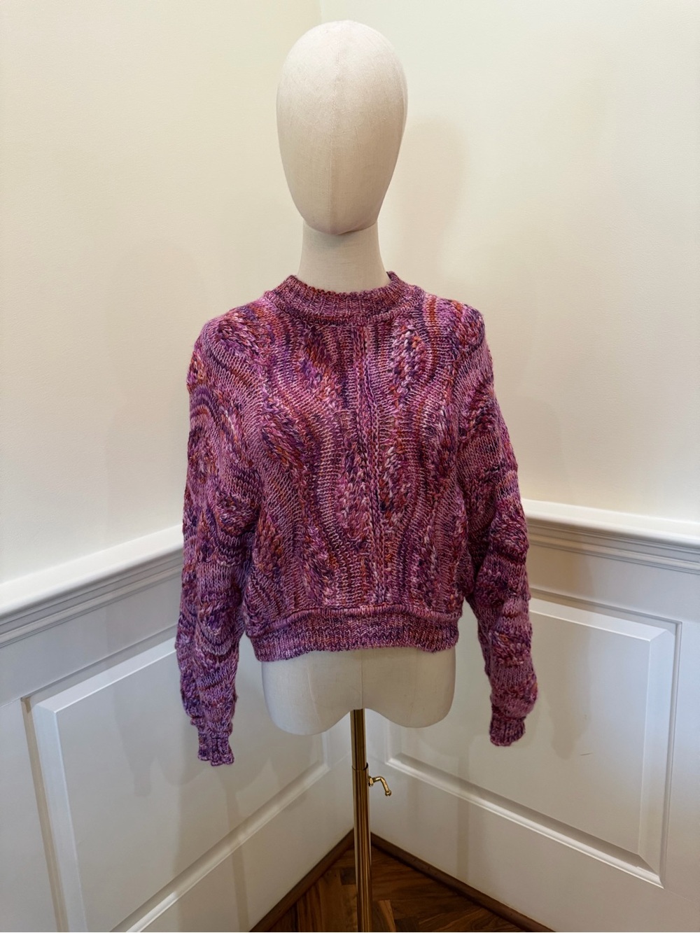 ba&sh Purple Multi-Tone Cable Knit Crewneck Sweater